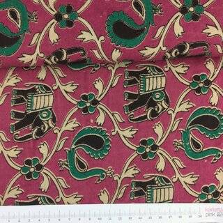 Blockprint Pfau Elefant pink schwarz