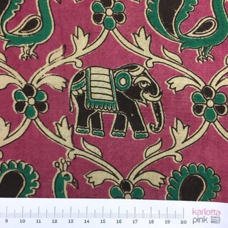 Blockprint Pfau Elefant pink schwarz