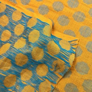 Indischer Jacquardstoff Oval gelb mit blau