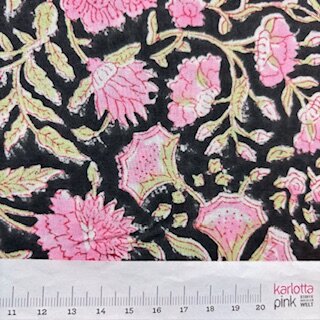 Blockprint Flower pink on black