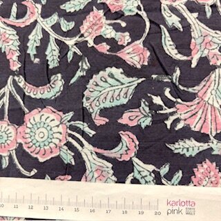 Blockprint Flower rose mint on black