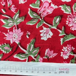 Blockprint Flower rose on red