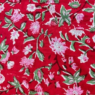 Blockprint Flower rose on red