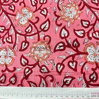 Blockprint Flower apricot red on rose