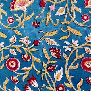 Blockprint Flower red on turquoise
