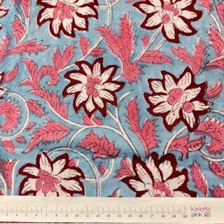 Blockprint Flower stars on light blue
