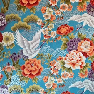 Crane light blue with silver seikaiha